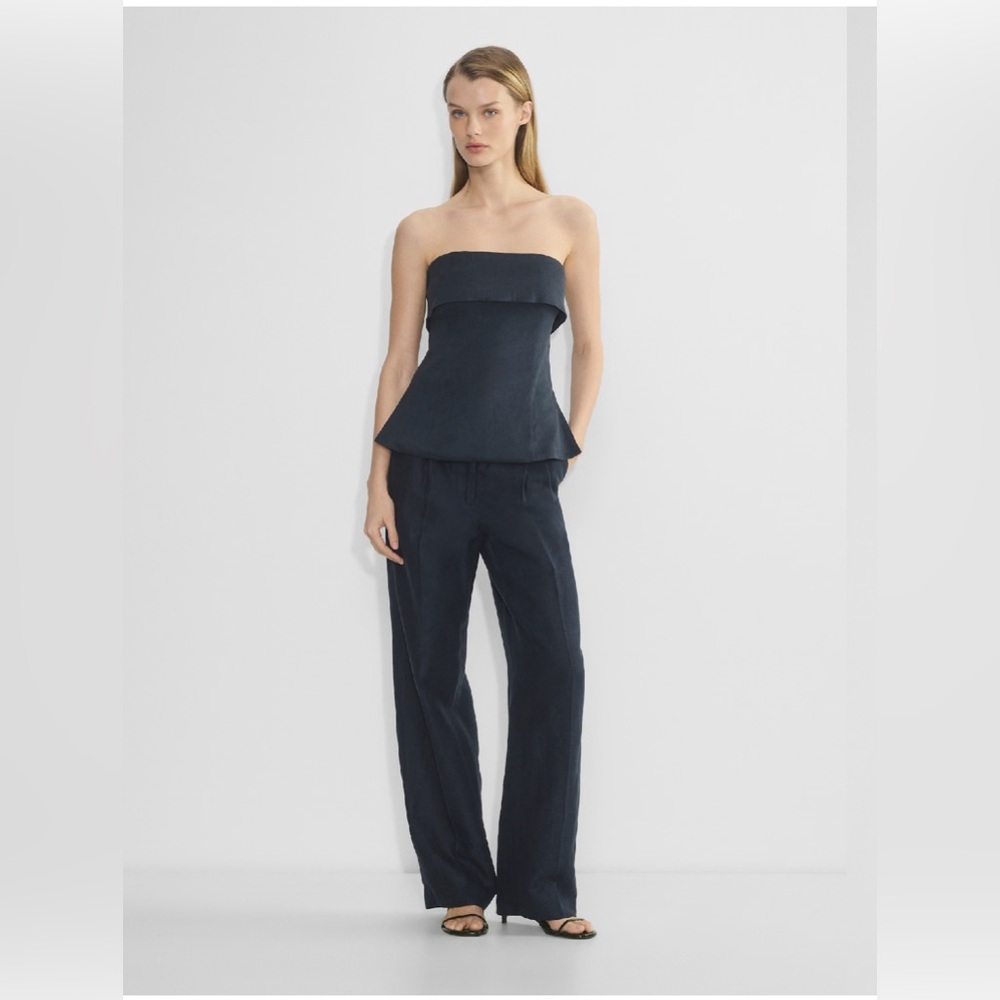 Aritzia Babaton Navy Blue Linen tube top